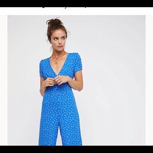 Free People Mia Cobalt Blue Romper with Peach